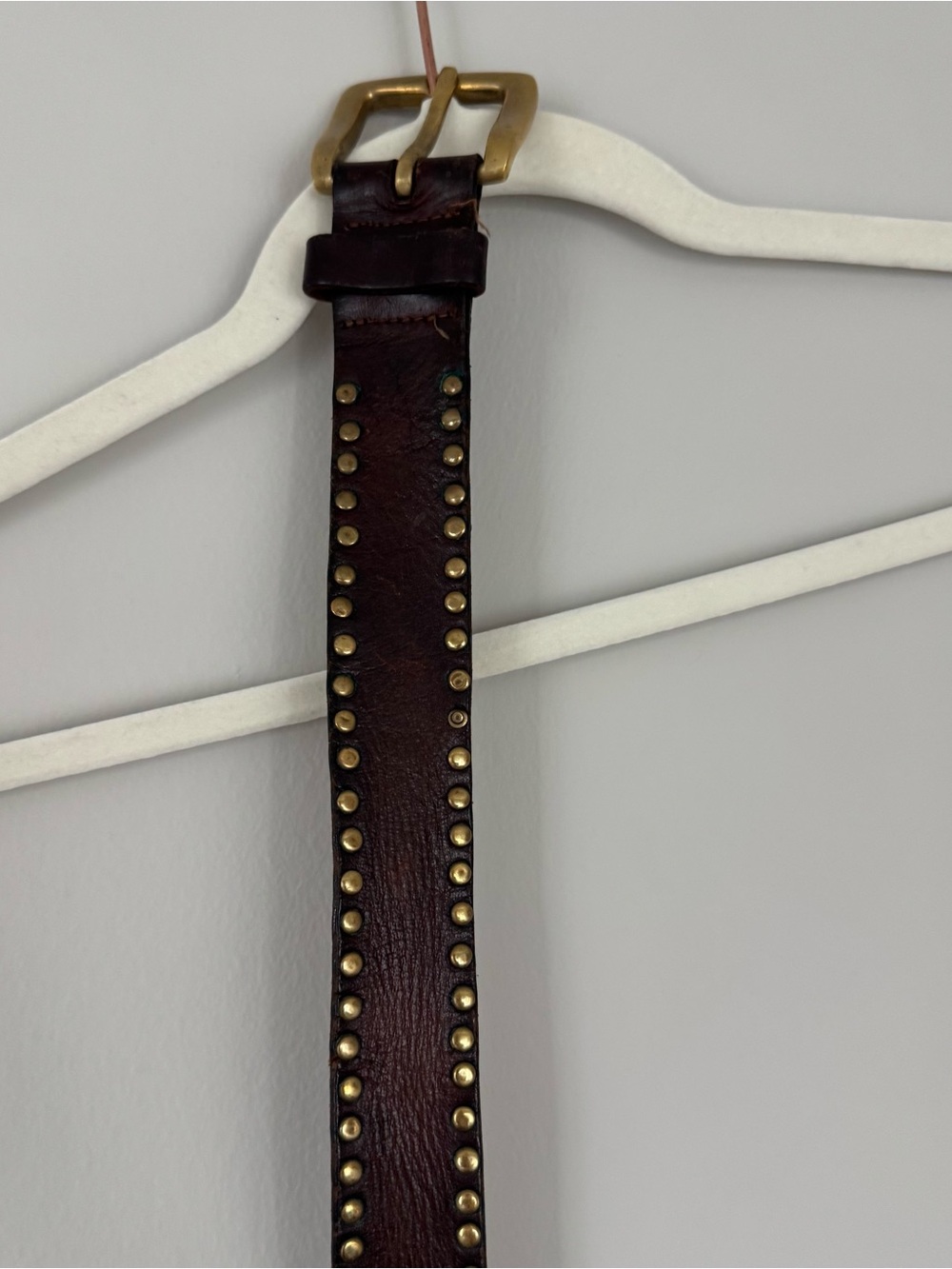 Vintage Brown Leather Belt with Gold Studs